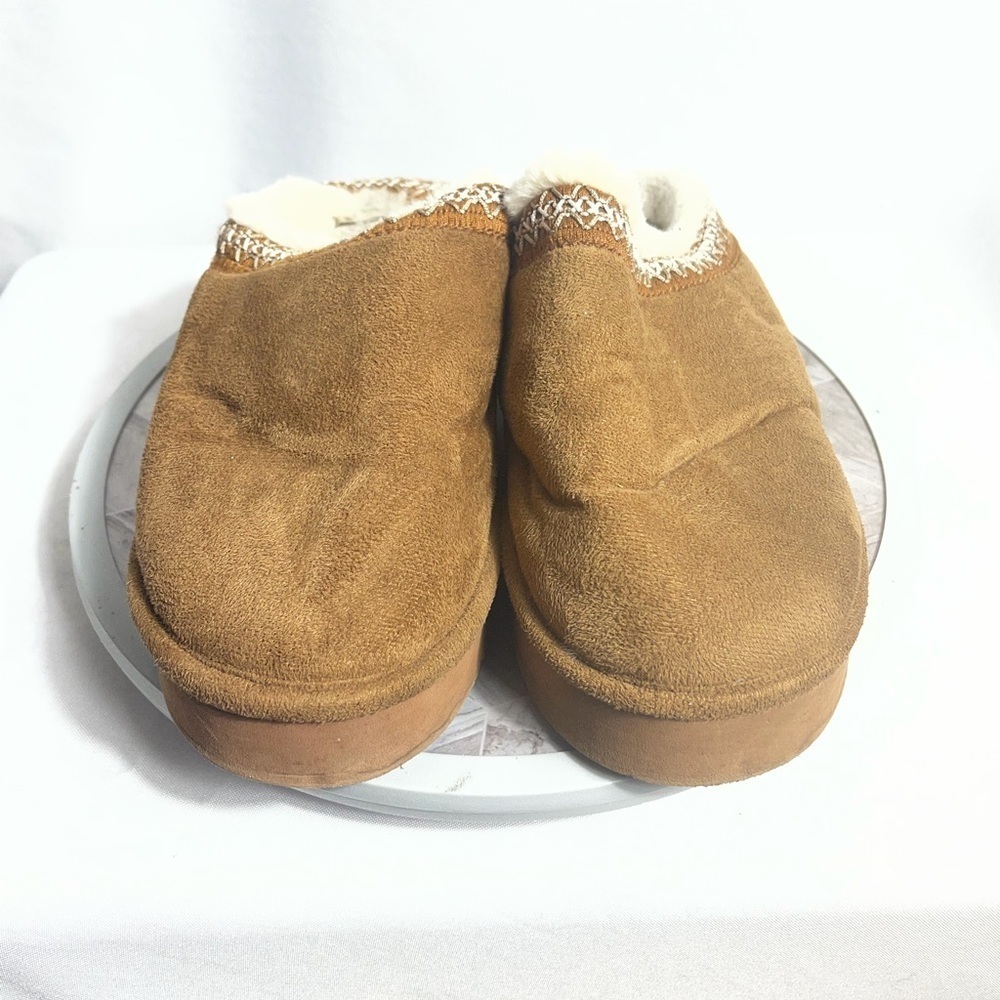 Brown Faux Suede Sherpa Lined Clog Slippers Womens EU 38/39 Cozy Indoor Shoes